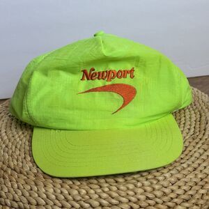 Vintage Newport 80s 90s Nylon Neon Green Snapback Trucker Hat New York